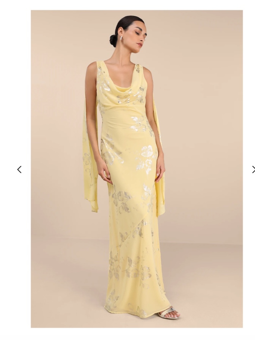 Sidonia Yellow and Gold Floral Cowl Sash Maxi Dress